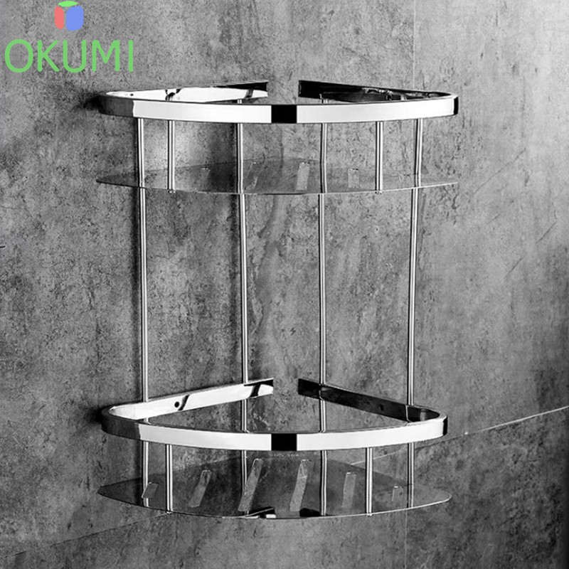 OKUMI_ ชั้นวางของในห้องน้ำ ชั้นเข้ามุม ชั้นวางของ สแตนเลส304 อลูมิเนียมชั้นวางของห้องน้ำ