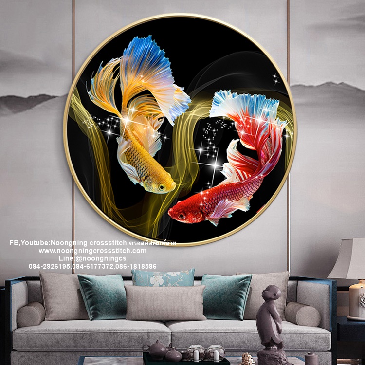 ปลากัดคู่ ชุดปักครอสติส พิมพ์ลาย ครอสติสจีน งานฝีมือทำที่บ้าน DIY