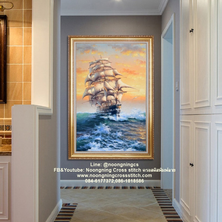 เรือสำเภาทอง ค้าขายร่ำรวย ครอสติสคริสตัล Diamond painting โมเสก ภาพติดเพชร งานฝีมือ DIY