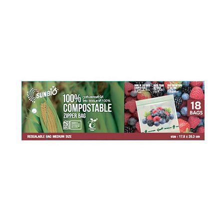 ถุงซิป 17.5x20 ซม. M SUNBIO แพ็ค 18 ใบ เก็บอาหารโดยไม่มีกลิ่นออกมารบกวน