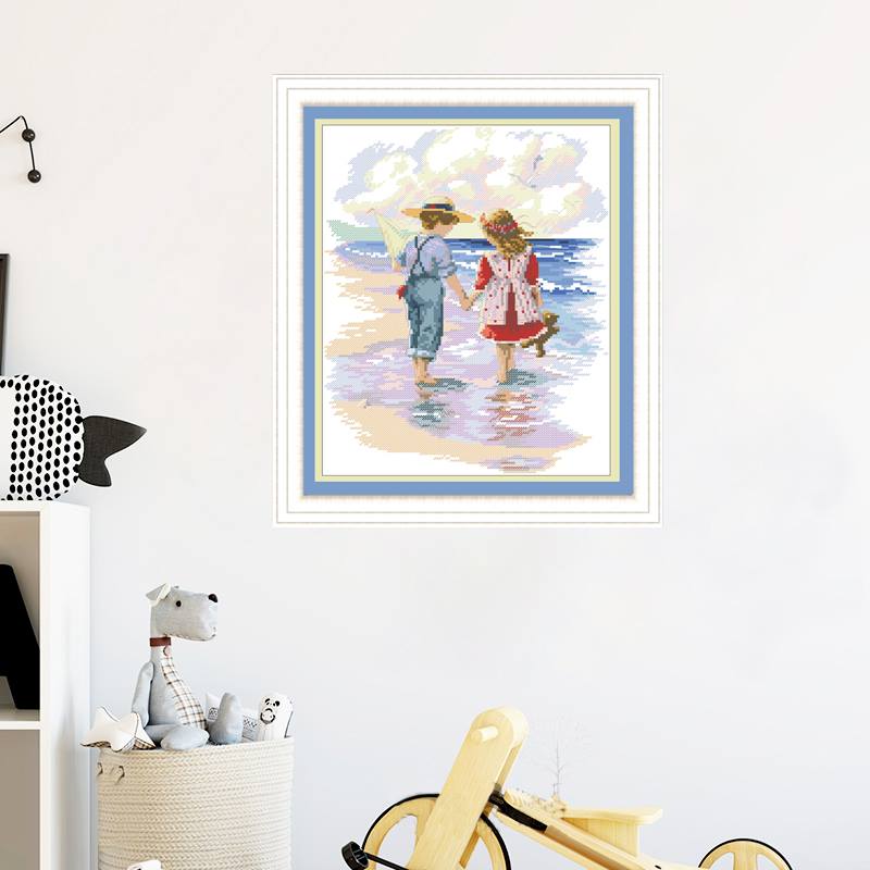 บ้านริมทะเล ชุดปักครอสติส พิมพ์ลาย ครอสติสจีน งานฝีมือทำที่บ้าน DIY