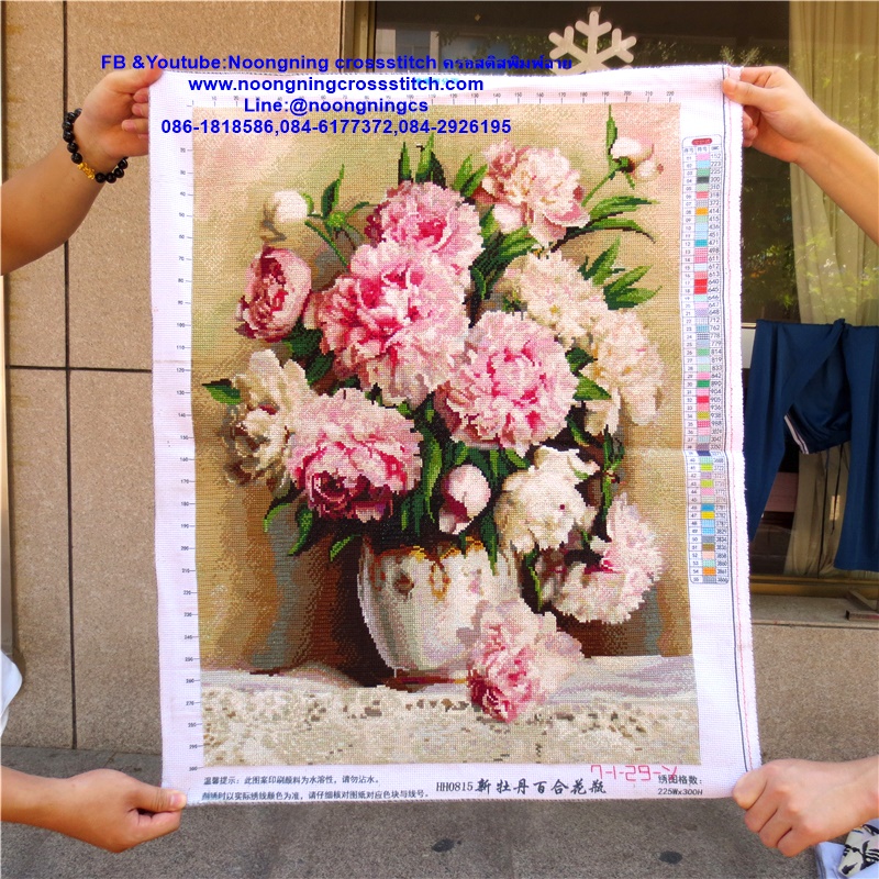 แจกันดอกไม้ ครอสติสปักสำเร็จ75x60cm ไม่รวมกรอบ งานฝีมือ DIY