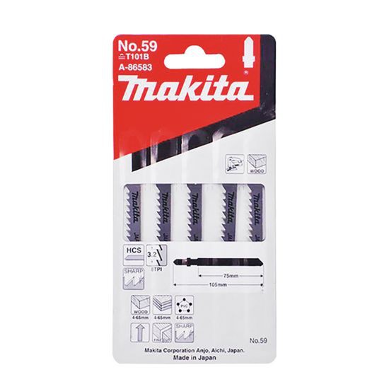 ใบเลื่อยจิ๊กซอว์ MAKITA รุ่น NO.59 (5 ใบ/แพ็ค) เหมาะกับงานไม้เนื้ออ่อน แผ่นไม้อัดแกนจริง
