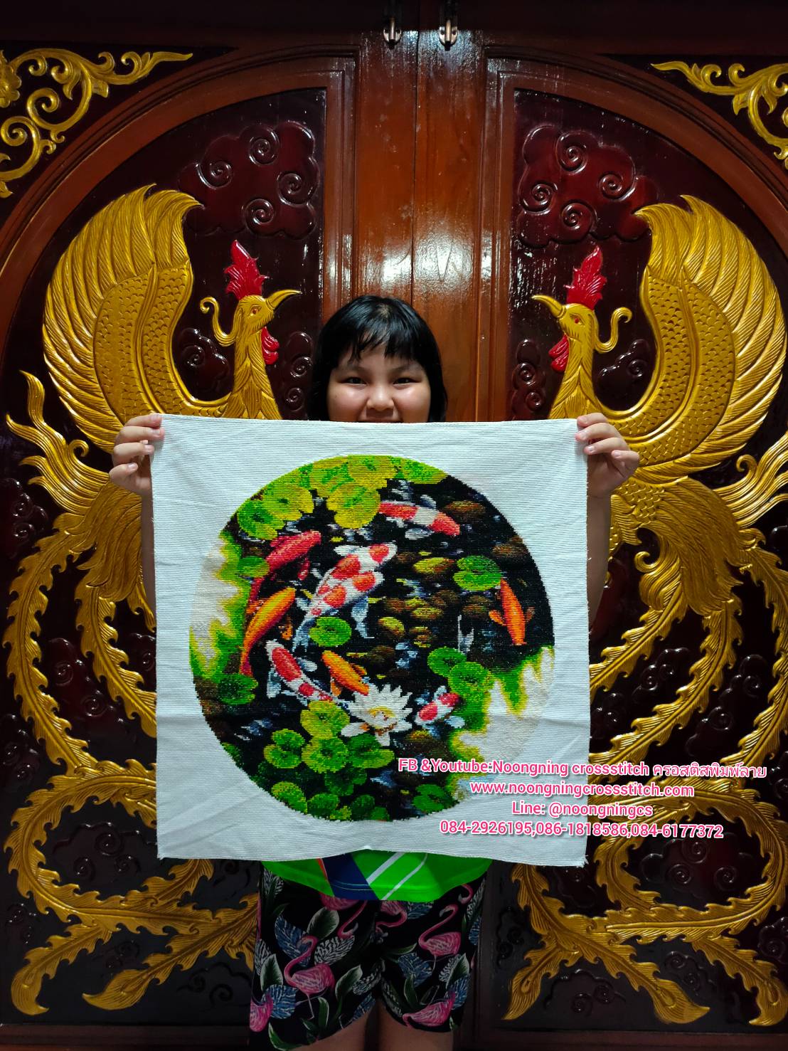 นกฟินิกซ์ ปลาคราฟ นกกระเรียน มงคล ชุดปักครอสติส พิมพ์ลาย ครอสติสจีน งานฝีมือทำที่บ้าน DIY