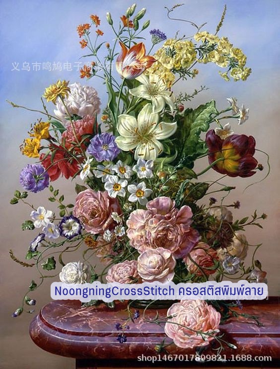 แจกันดอกไม้หลากสี ครอสติสคริสตัล Diamond painting โมเสก ภาพติดเพชร งานฝีมือทำที่บ้าน DIY