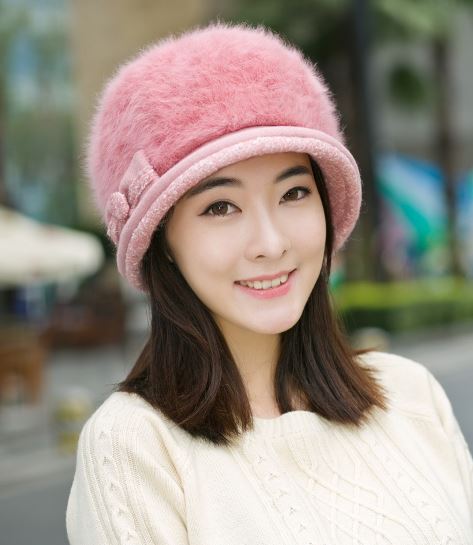 หมวกกันหนาวสีชมพูไหมพรมบุวูลด้านใน2ชั้นพร้อมส่ง