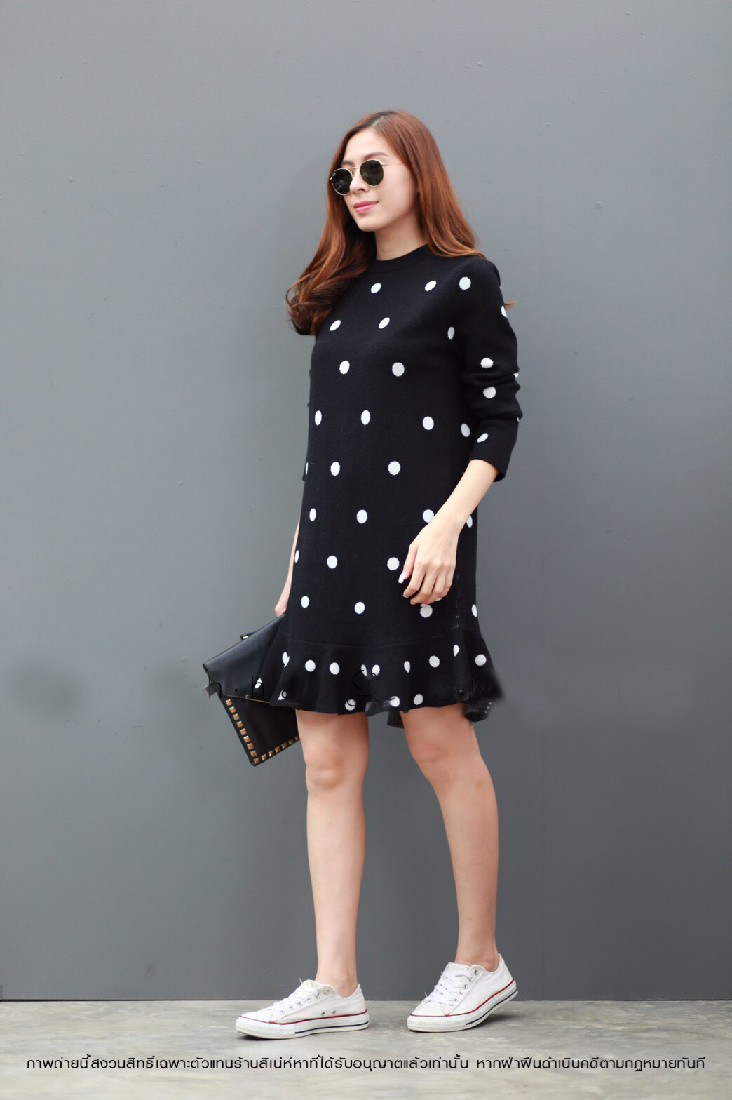 DS0114 เดรสไหมพรม เดรสแฟชั่น เดรสเกาหลี มินิเดรส เดรสสั้น (สีดำ)