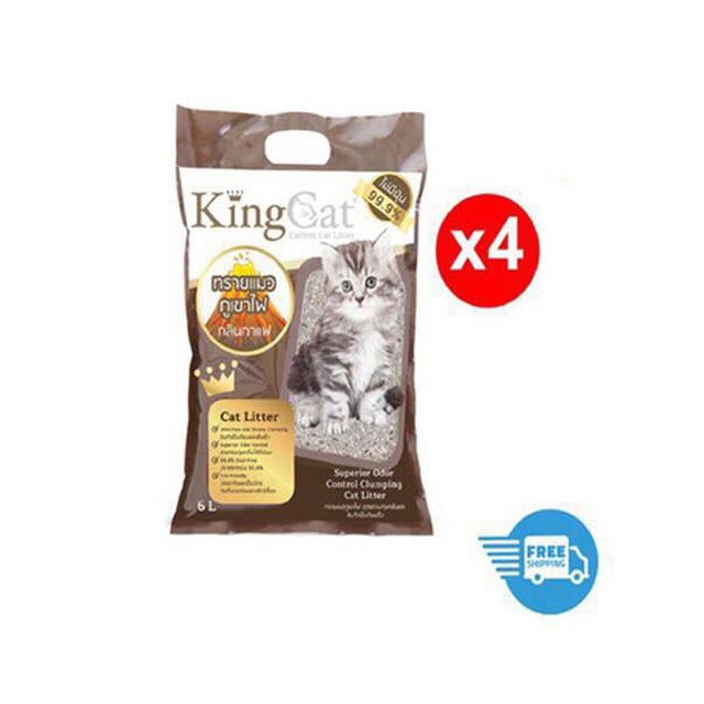 •ส่งฟรี• King Cat คิงส์แคท ทรายแมวภูเขาไฟ 6 ลิตรx4ถุง