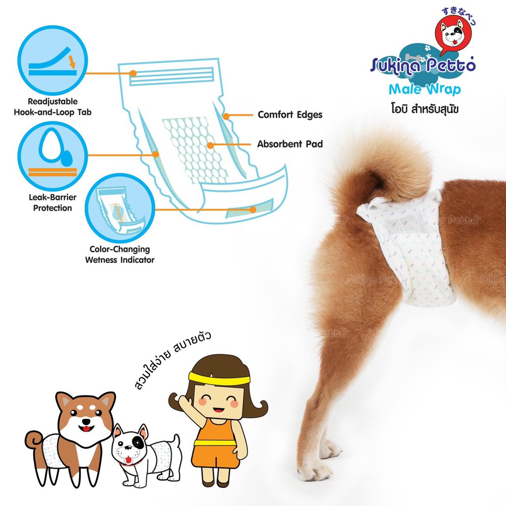 โอบิ สำหรับสุนัขเพศผู้ ผ้าอ้อมรัดเอว เก็บน้ำได้ดี โอบิสุนัข โอบิน้องหมา โอบิ Obi Sukina Petto ซูกินะเพ็ทโตะ