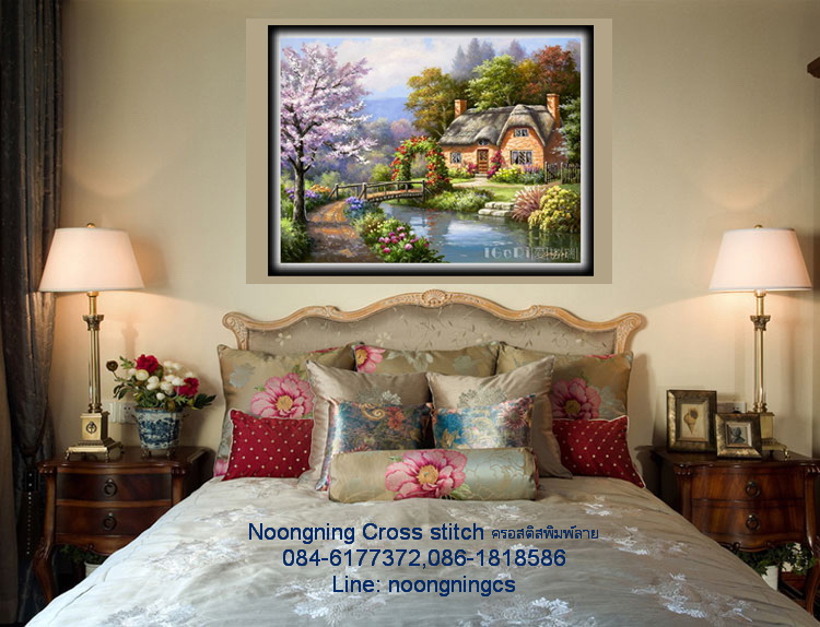 วิวบ้าน ชุดปักครอสติส พิมพ์ลาย ครอสติสจีน งานฝีมือทำที่บ้าน DIY