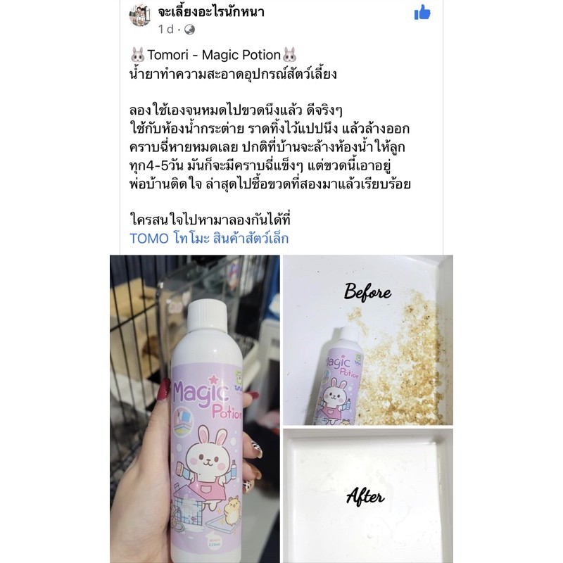 ร้านโทโมะ💕 น้ำยาเมจิก โทโมริ ขจัดคราบฉี่ฝังแน่น ฆ่าเชื้อโรค ขจัดกลิ่น ถาดรองกรง ห้องน้ำกระต่าย แฮมสเตอร์ เม่น สุนัข