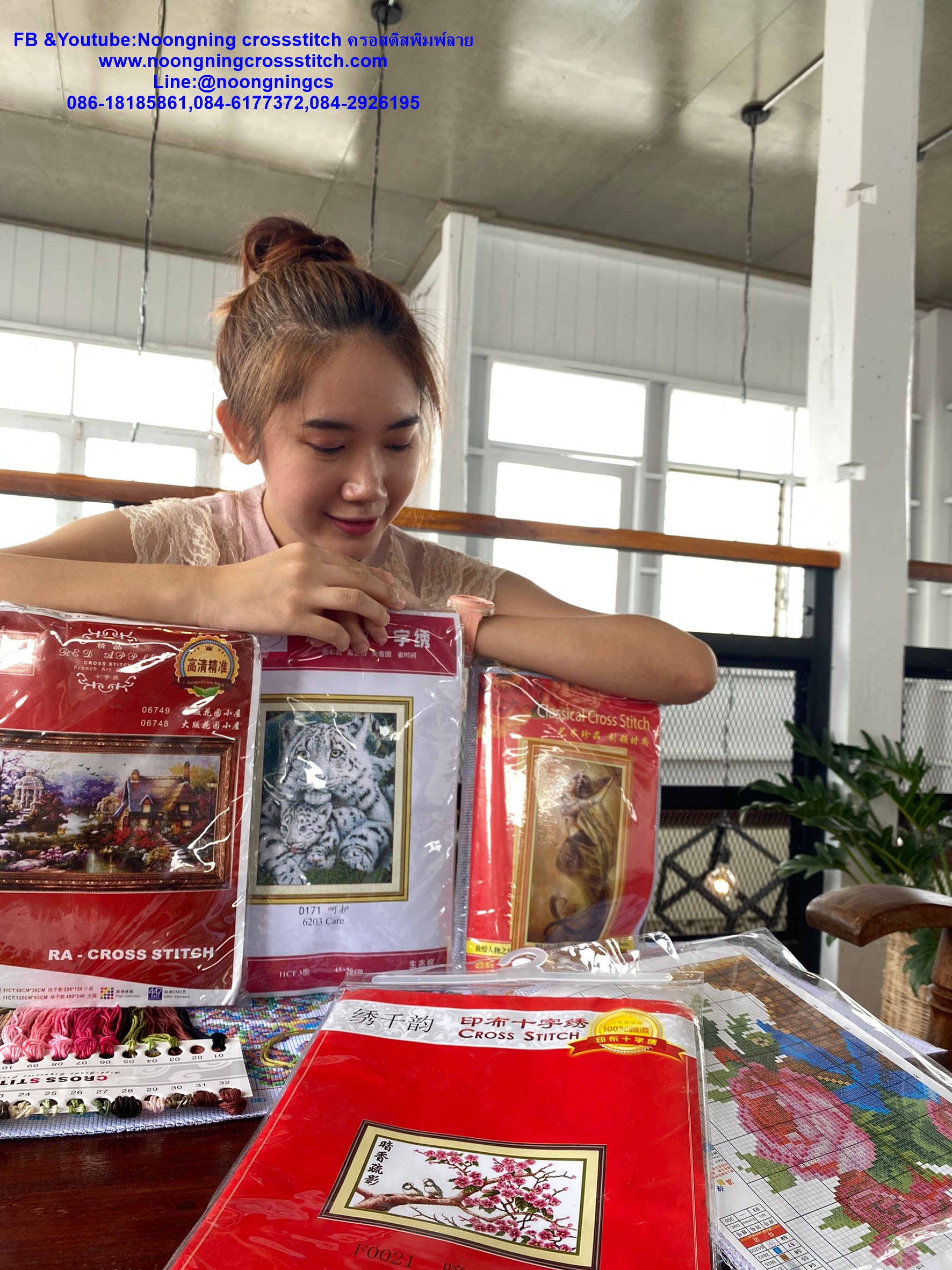 ดอกไม้ ชุดปักครอสติส พิมพ์ลาย ครอสติสจีน งานฝีมือทำที่บ้าน DIY