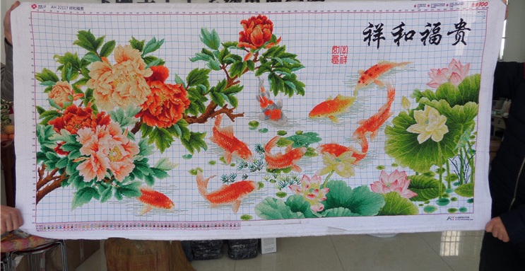 ปลาคราฟดอกโบตั๋น มงคล ชุดปักครอสติส พิมพ์ลาย ครอสติสจีน งานฝีมือทำที่บ้าน DIY