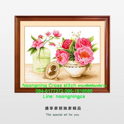 ดอกไม้ ชุดปักครอสติช พิมพ์ลาย ครอสติสจีน งานฝีมือ DIY