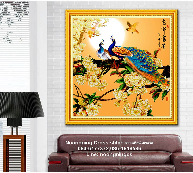 นกคู่ ชุดปักครอสติช พิมพ์ลาย ครอสติสจีน งานฝีมือ DIY
