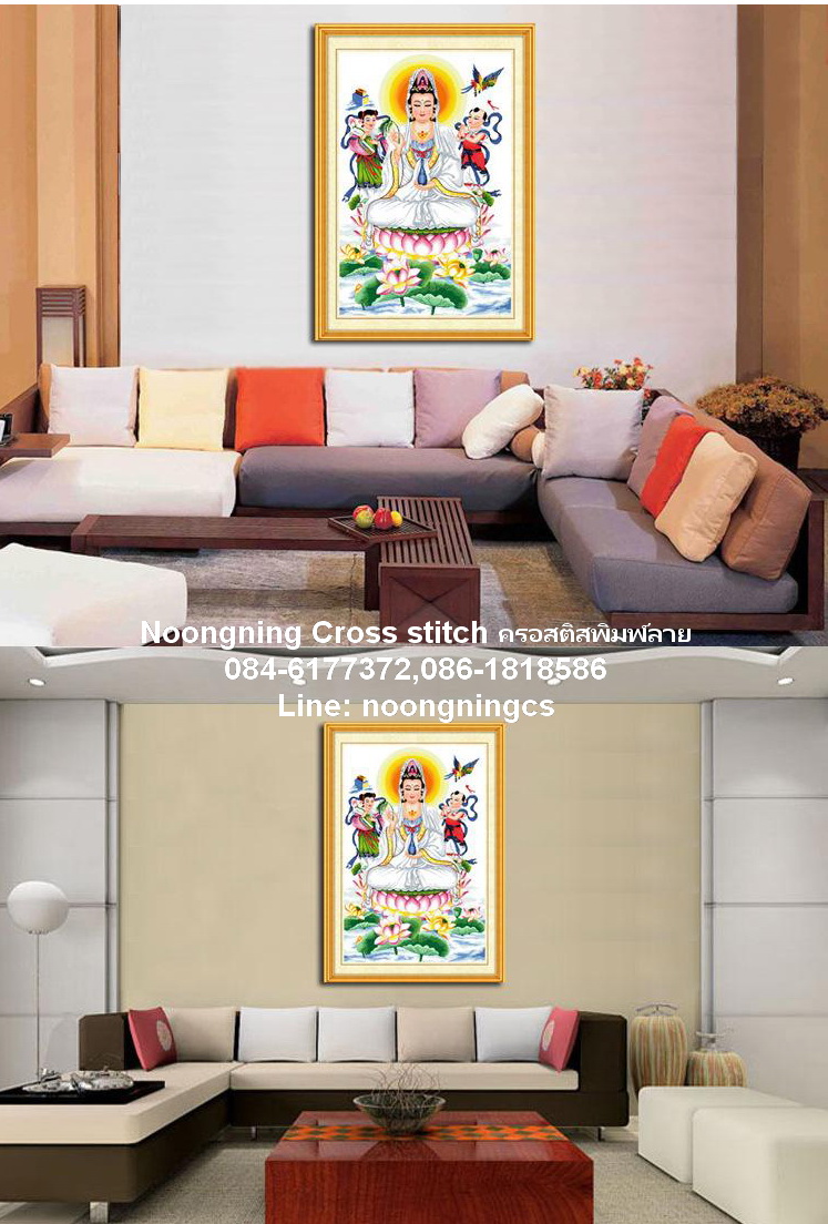 ปลาคราฟ ดอกบัว ชุดปักครอสติช พิมพ์ลาย ครอสติสจีน งานฝีมือ DIY