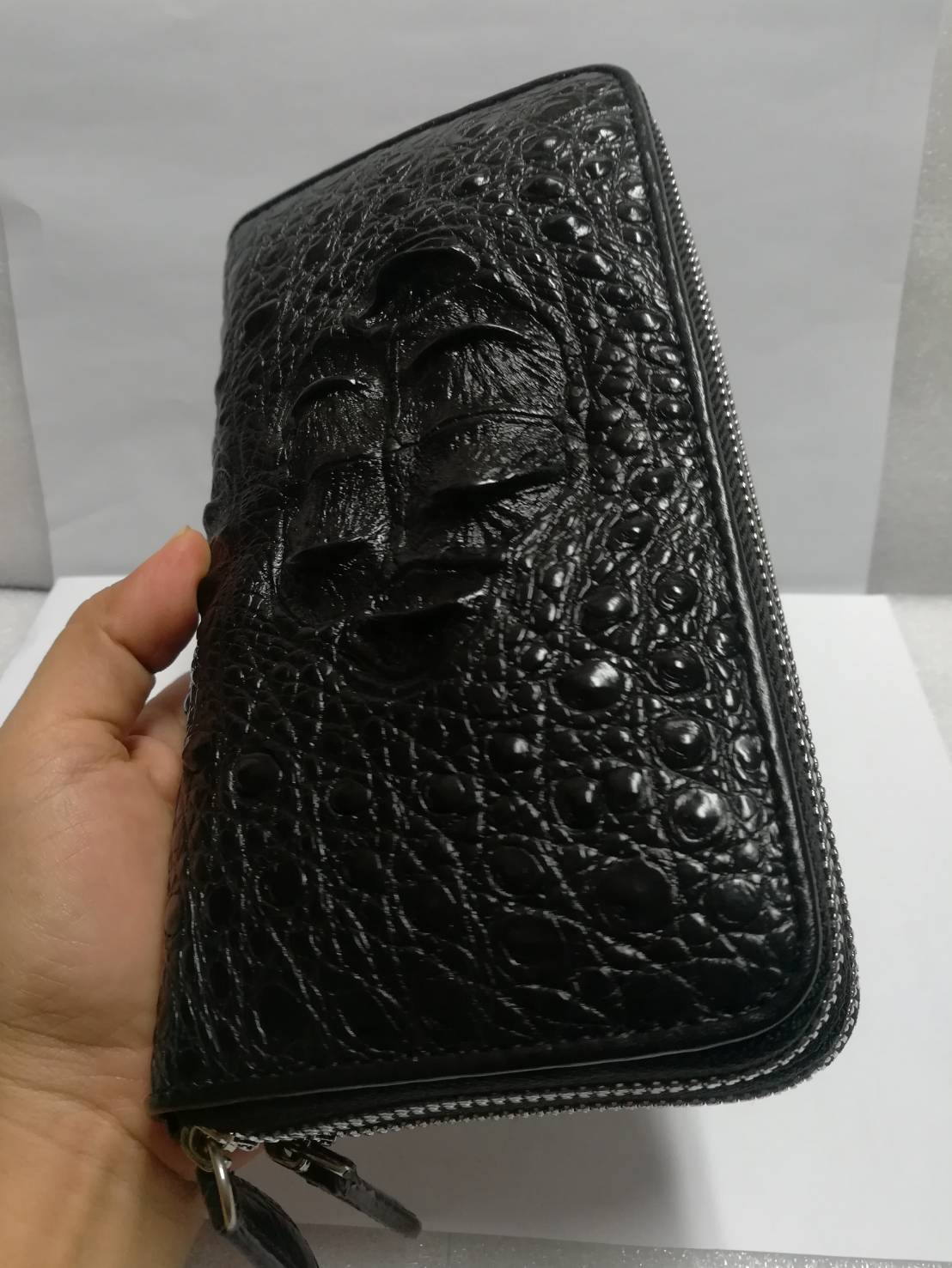 กระเป๋าหนังจระเข้แท้แบบซิปคู่(หนังกระดูกหัว)