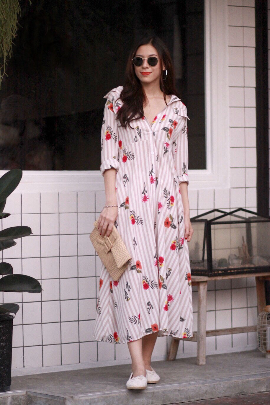 MD0030 เสื้อผ้าแฟชั่นเกาหลี เดรสเกาหลี เดรสยาว เดรสแฟชั่น แม็กซี่เดรส Maxidress ลายดอก Maxi Dress