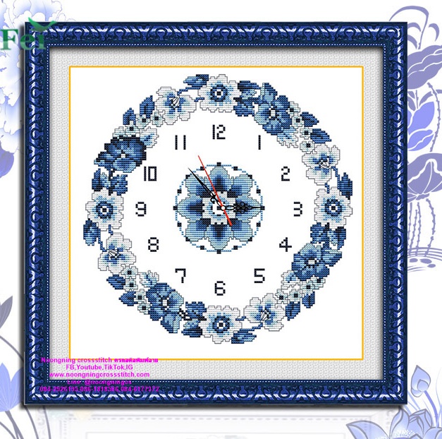 ดอกไม้สีคราม สวยงาม ชุดปักครอสติส พิมพ์ลาย ครอสติสจีน งานฝีมือทำที่บ้าน DIY