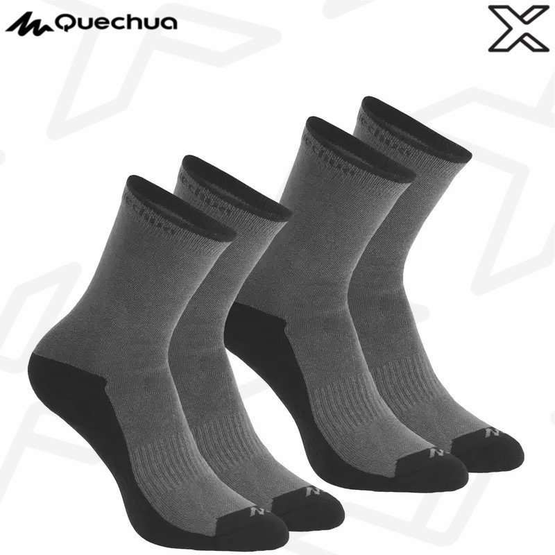 QUECHUA ถุงเท้ายาวสำหรับใส่เดินในเส้นทางธรรมชาติรุ่น NH100 แพ็ค 2 คู่ (สีเทา)