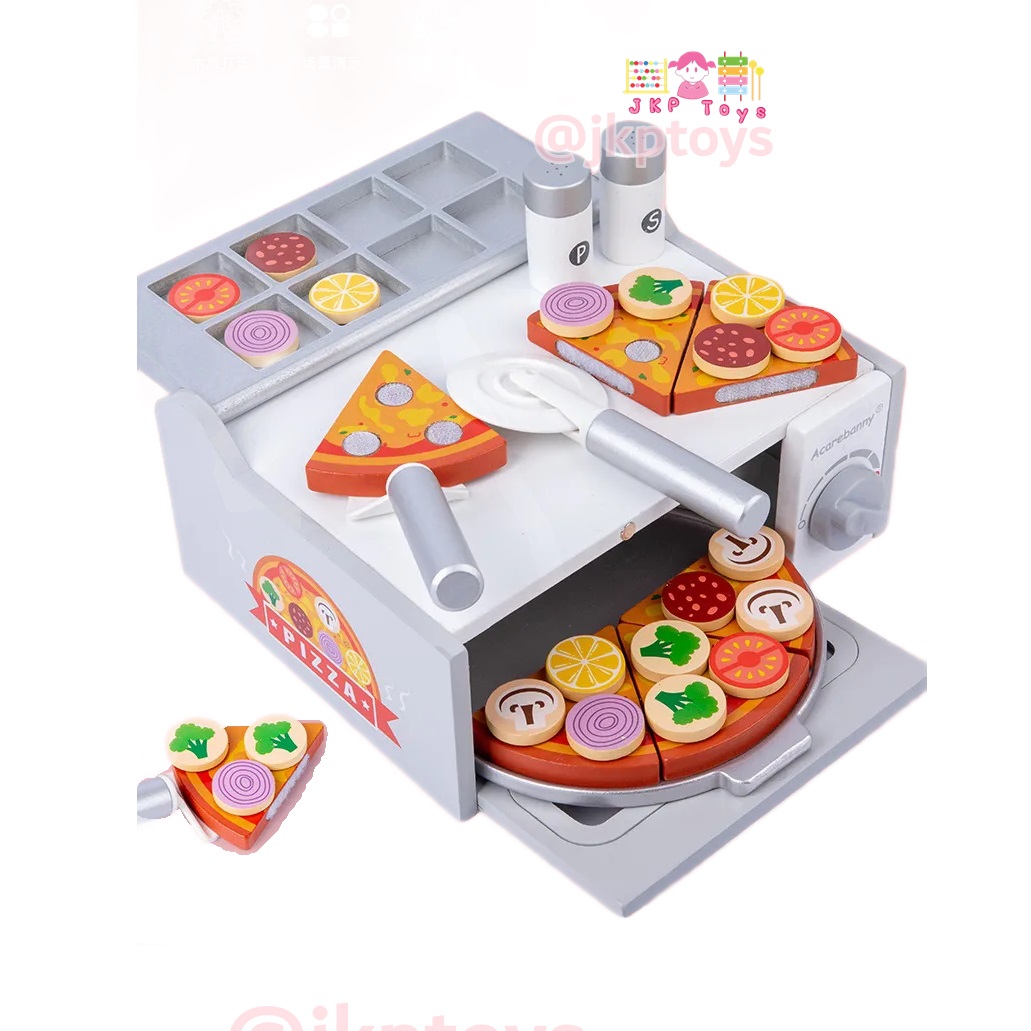 🍕🍕ของเล่นไม้เสริมพัฒนาการ เตาอบพิซซ่า เครื่องทำพิซซ่า หั่นพิซซ่า ตกแต่งหน้าพิซซ่า ของเล่นเด็ก ของเล่นไม้