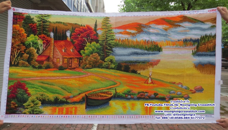 สีน้ำมันบ้านสไตล์คันทรี ครอสติสปักสำเร็จ11CT:ขนาดผ้า :157X80 ซม.