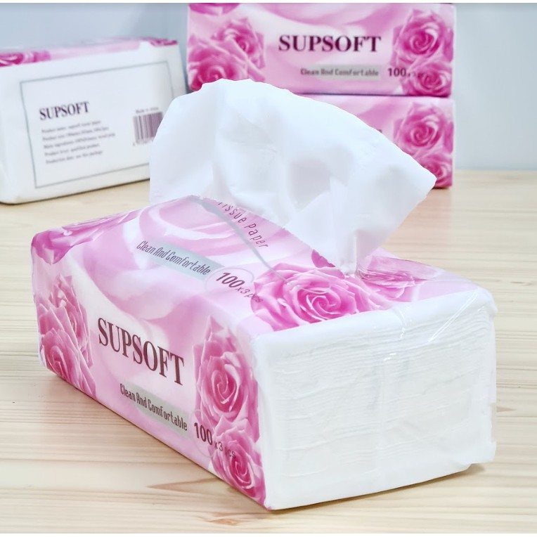 at.homemart กระดาษทิชชู่ 1 ห่อ กระดาษชำระ ไร้ฝุ่น ไม่เป็นขุย แพ็ค 100 แผ่น หนา 3 ชั้น(ห่อกุหลาบ)