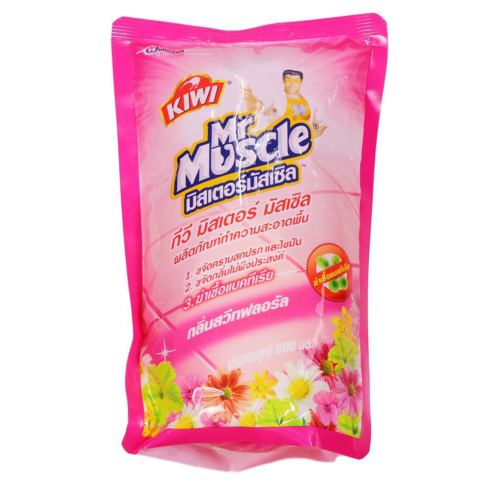 น้ำยาทำความสะอาดพื้น KIWI MR.MUSCLE สวีทฟลอรัล 800 มล. แพ็คคู่ MULTI-PURPOSE DISINFECTANT FLOOR CLEANER KIWI MR.MUSCLE