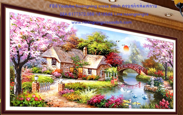 บ้านสวน ชุดปักครอสติส พิมพ์ลาย ครอสติสจีน งานฝีมือทำที่บ้าน DIY ลดราคา