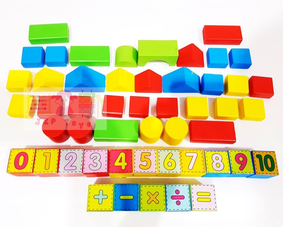 ของเล่นไม้เสริมพัฒนาการ ของเล่นตัวต่อไม้ บล็อกตัวต่อไม้ บล็อกไม้ของเล่น บล็อคไม้ลายตัวเลข 50 ชิ้น