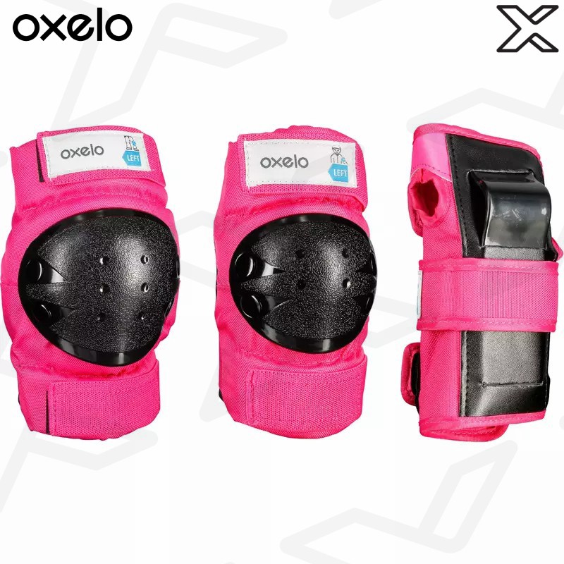 OXELO ชุดสนับป้องกัน 3 ชิ้นเพื่อการเล่นสเก็ต สเก็ตบอร์ด หรือสกู๊ตเตอร์สำหรับเด็ก รุ่น Basic (สีชมพู)