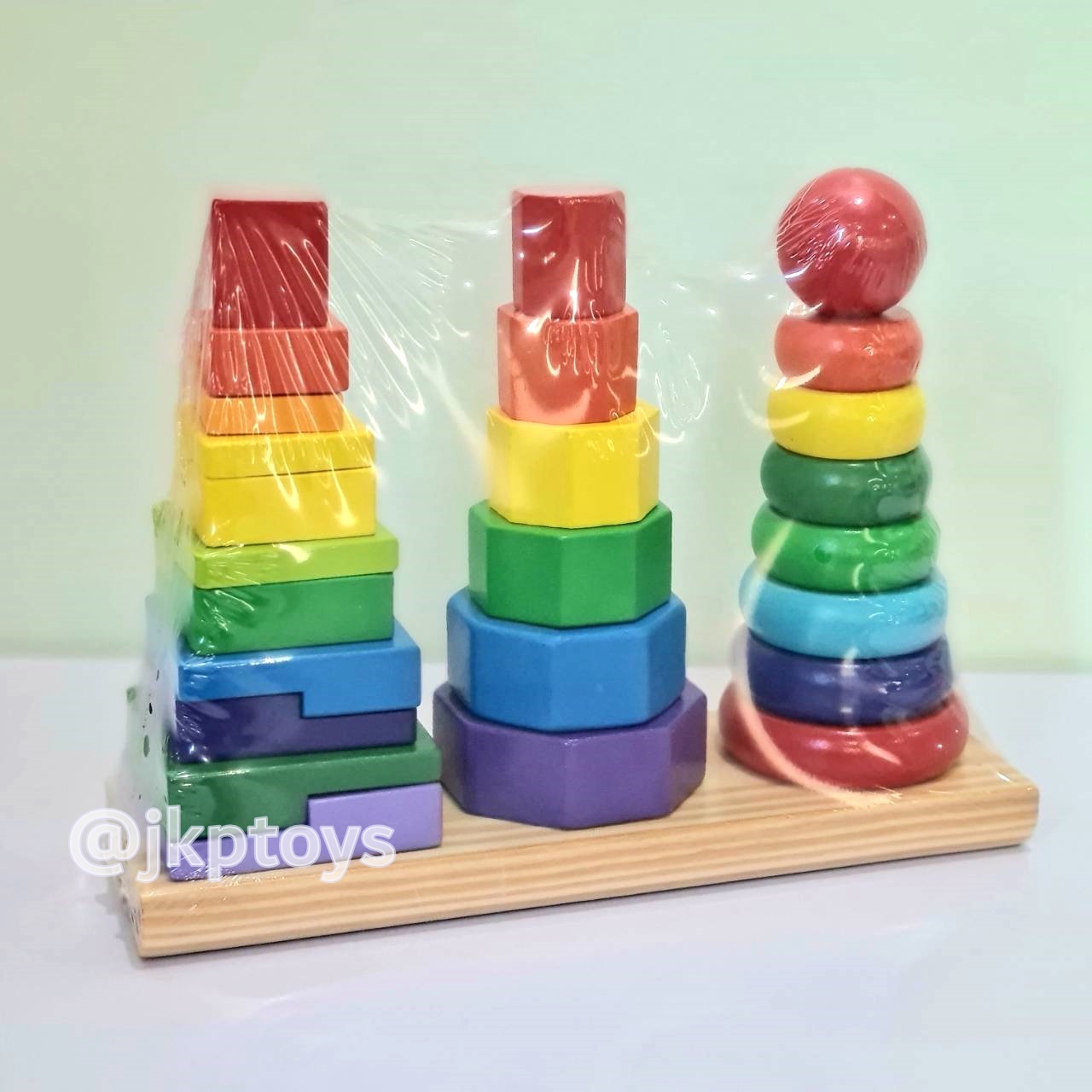 ของเล่นเสริมพัฒนาการ ของเล่น ของเล่นไม้ บล็อคไม้สวมหลัก 3 เเถวขนาดใหญ่