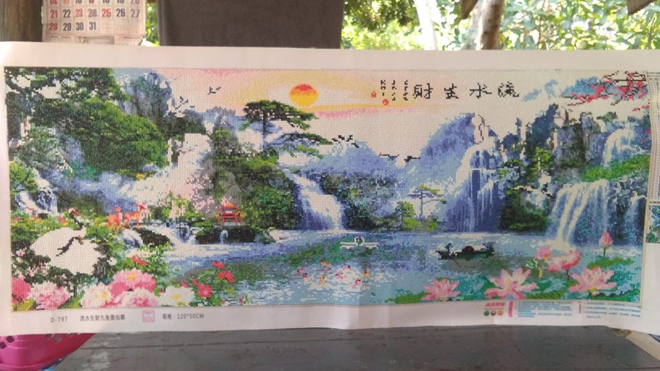 บ้านริมธาร หุบเขา ครอสติสคริสตัล Diamond painting โมเสก ภาพติดเพชร งานฝีมือ DIY