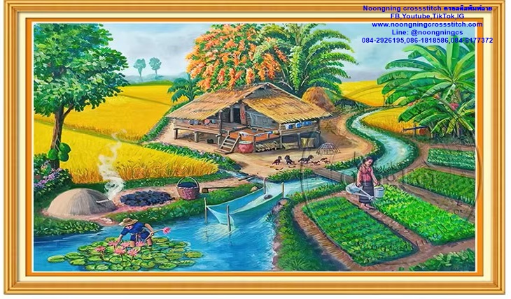 วิถีชีวิตชนบท ชุดปักครอสติส พิมพ์ลาย ครอสติสจีน งานฝีมือทำที่บ้าน DIY