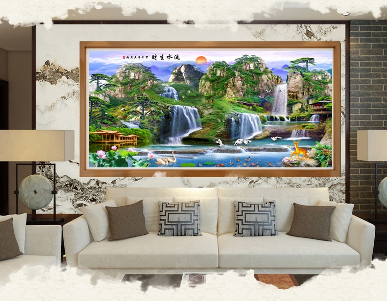 น้ำตก ชุดปักครอสติส พิมพ์ลาย ครอสติสจีน งานฝีมือทำที่บ้าน DIY