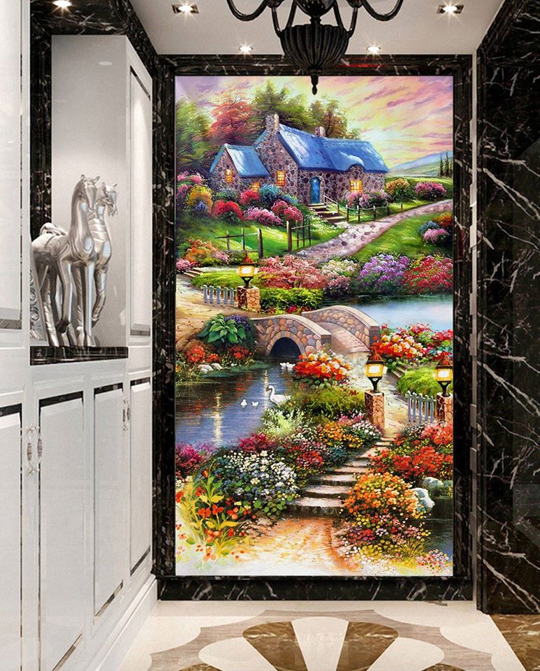 บ้านริมธาร ครอสติสคริสตัล Diamond painting โมเสก ภาพติดเพชร งานฝีมือ DIY