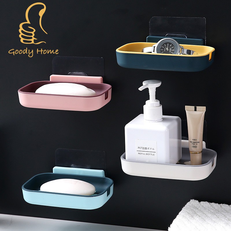 Goody Home ที่วางสบู่แบบก้อน วางใยบัว ฟองน้ำ ติดตั้งโดยใช้แผ่นกาวติดผนังจำพวก ที่เป็นไม้ กระเบื้อง กระจก