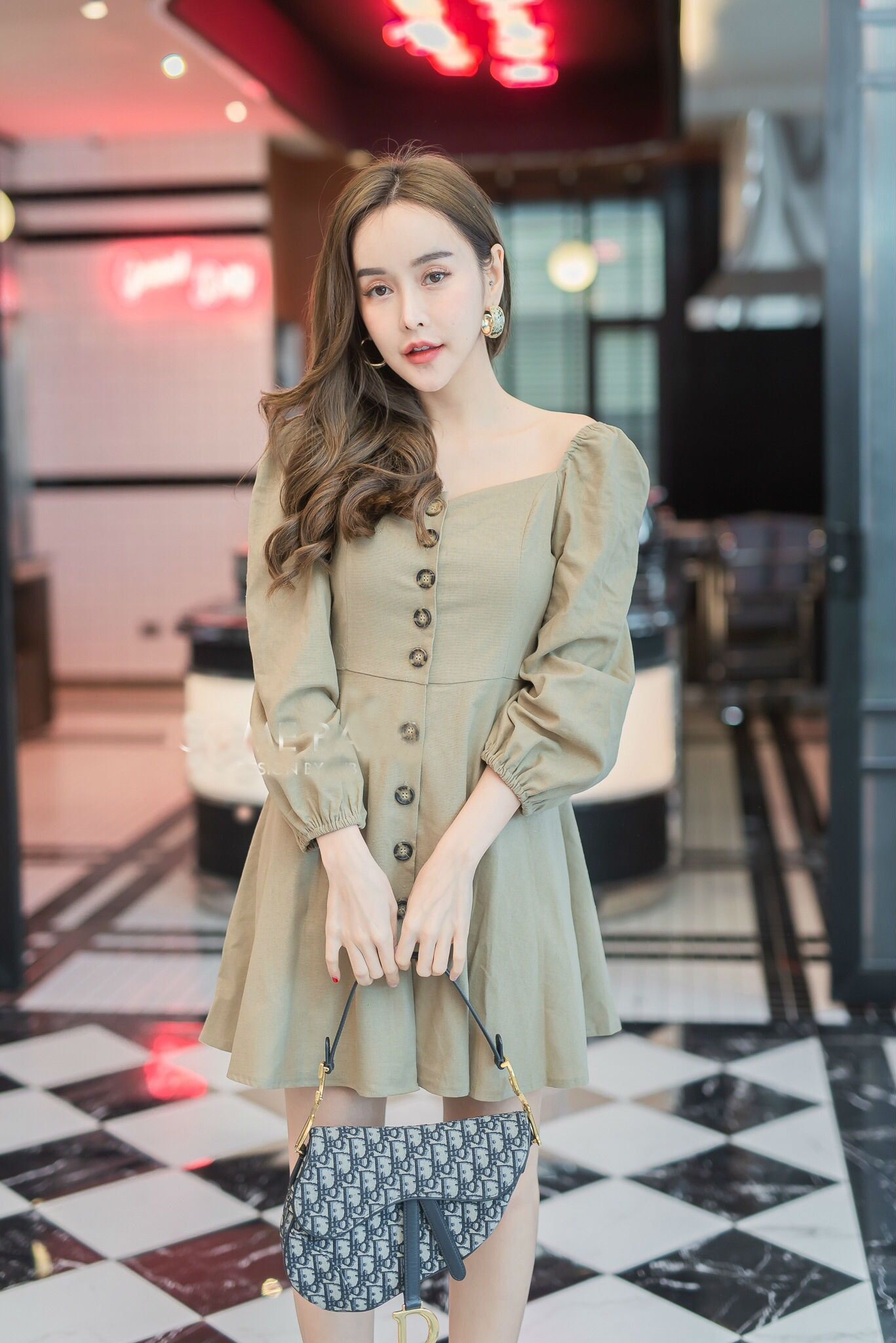 DS0090 เดรสแฟชั่น เดรสเกาหลี เดรสออกงาน ชุดออกงาน มินิเดรส เดรสสั้น ชุดทำงาน ชุดไปงานแต่ง เดรส (สีเบจ)