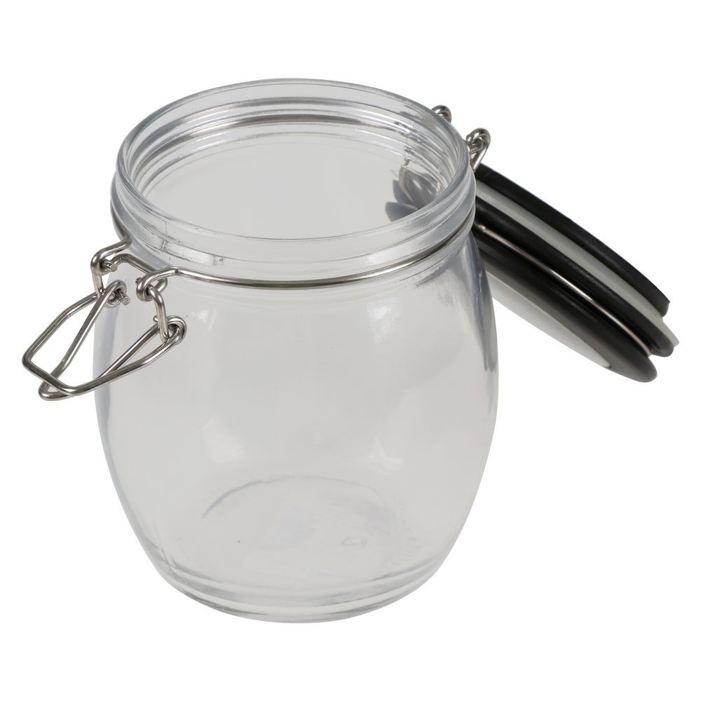 ขวดโหลแก้วกลม-M ฝาสปริงขอบดำ CANISTER GLASS M ROUND LID BLACK