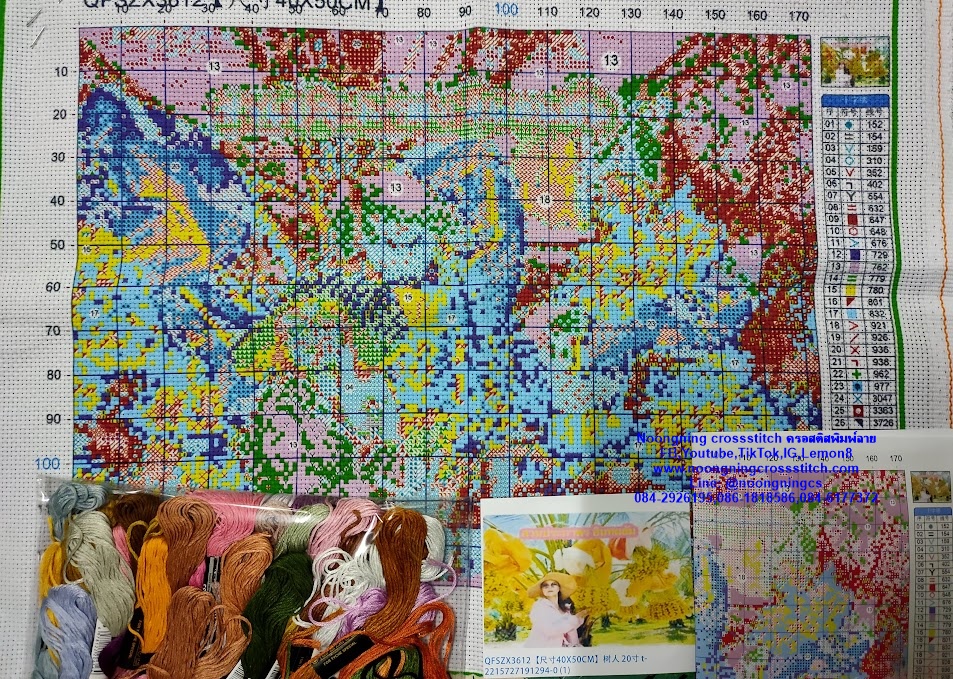 ครอสติส สั่งทํา 40x50ซม รูปสวนอินทผลัม ชุดปักครอสติส พิมพ์ลาย ครอสติสจีน งานฝีมือทำที่บ้าน DIY