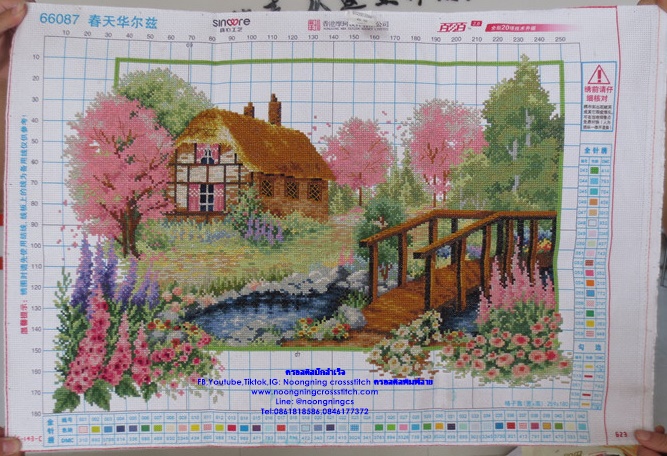 ครอสติชปักสำเร็จ วิวบ้านสวน ชุดปักครอสติช พิมพ์ลาย ครอสติสจีน งานฝีมือ DIY