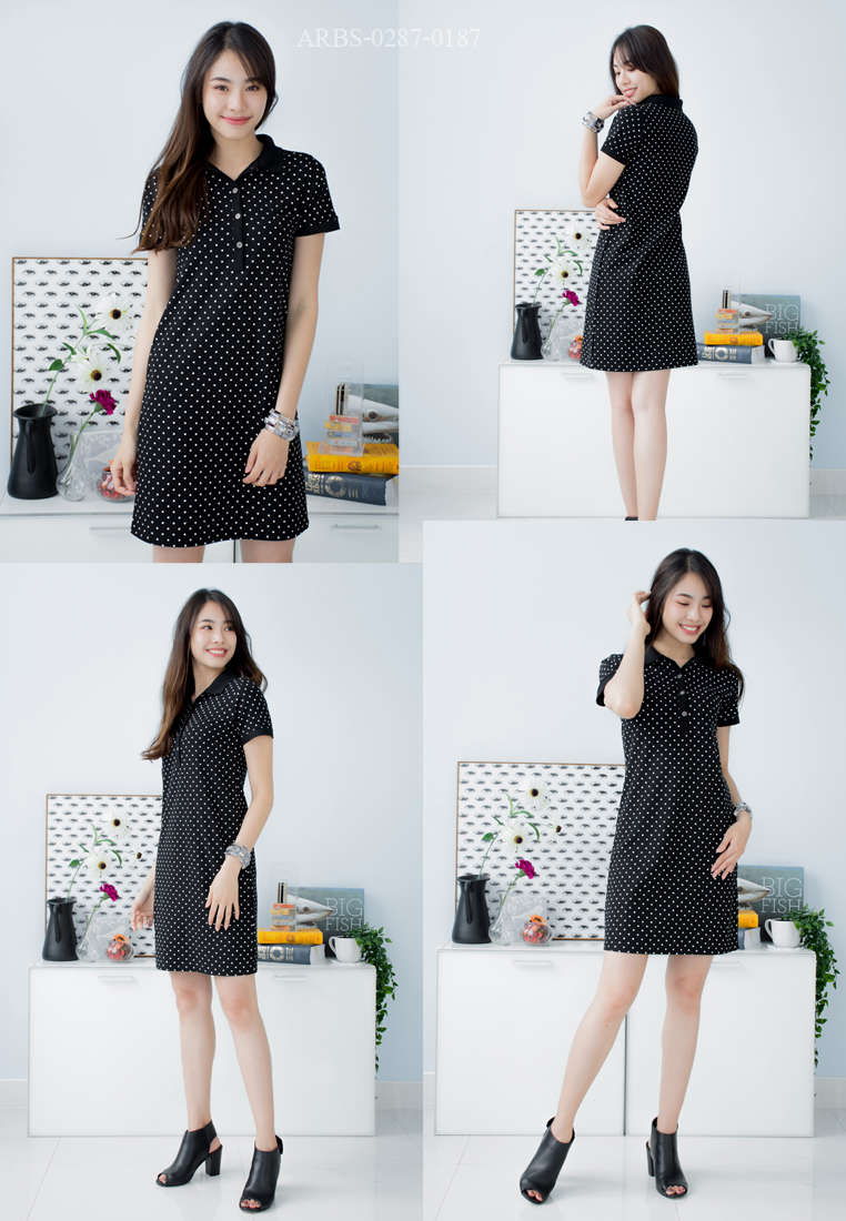 SaLe A02870187 (Whenever) ชุดเดรสสั้นพิมพ์ลายจาก Aries50 ผลิตจากผ้า Cotton ผสม Polyester เนื้อผ้าอย่างดีนุ่มมือ ปกคอเนื้อนุ่มไม่แข็งไม่ม้วน พิมพ์ลายจุด ทรงสวยใส่ได้ทุกโอกาส - คอปกติดกระดุม 4 เม็ด - แขนสั้น - ทรงใส่สบาย - ไม่มีซับใน - ใส่แบบสวม รอบอก x รอบ