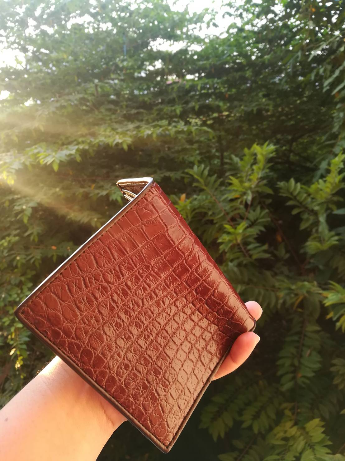 กระเป๋าหนังจระเข้แท้ทรงตั้ง หนังท้อง