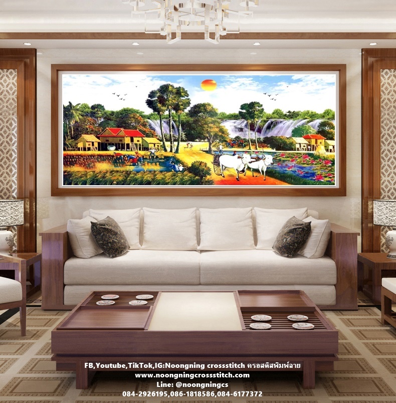 บ้านริมน้ำ ชุดปักครอสติช พิมพ์ลาย ครอสติสจีน งานฝีมือ DIY