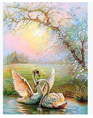 หงส์คู่ ชุดปักครอสติส พิมพ์ลาย ครอสติสจีน งานฝีมือทำที่บ้าน DIY