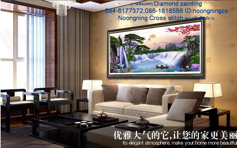 นกยูงคู่ดอกโบตั๋น ครอสติสคริสตัล Diamond painting โมเสก ภาพติดเพชร งานฝีมือ DIY