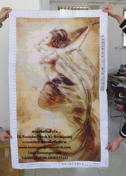 นางถือพิณ ครอสติสปักสำเร็จ150x60cm ไม่รวมกรอบ งานฝีมือ DIY