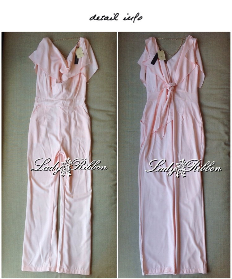 SALE++D5929**อก40**Jumpsuit จั้มสูทขายาว แอบเปรี้ยวด้วยดีเทลเว้าหลังผูกโบว์ แต่งสร้อยทองเก๋ๆคะ ชมพูอ่อน ลุคสาวหวาน เรียบหรูคะ