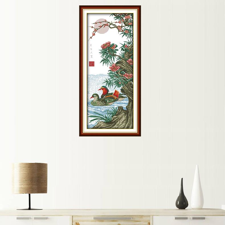 นกยูงคู่ มงคล ชุดปักครอสติส พิมพ์ลาย ครอสติสจีน งานฝีมือทำที่บ้าน DIY