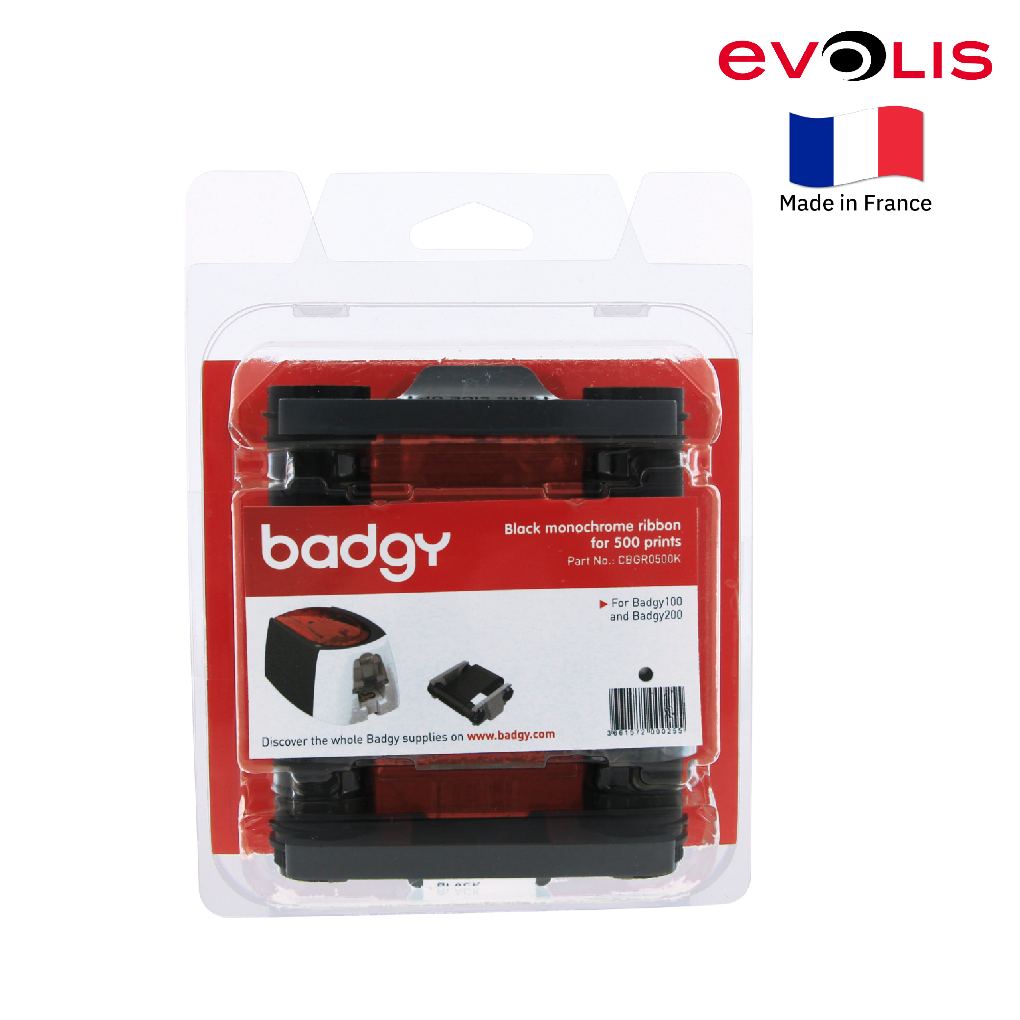 ตลับหมึกสีดำ เครื่องพิมพ์บัตร Evolis สำหรับพิมพ์ Badgy100 และ Badgy 200